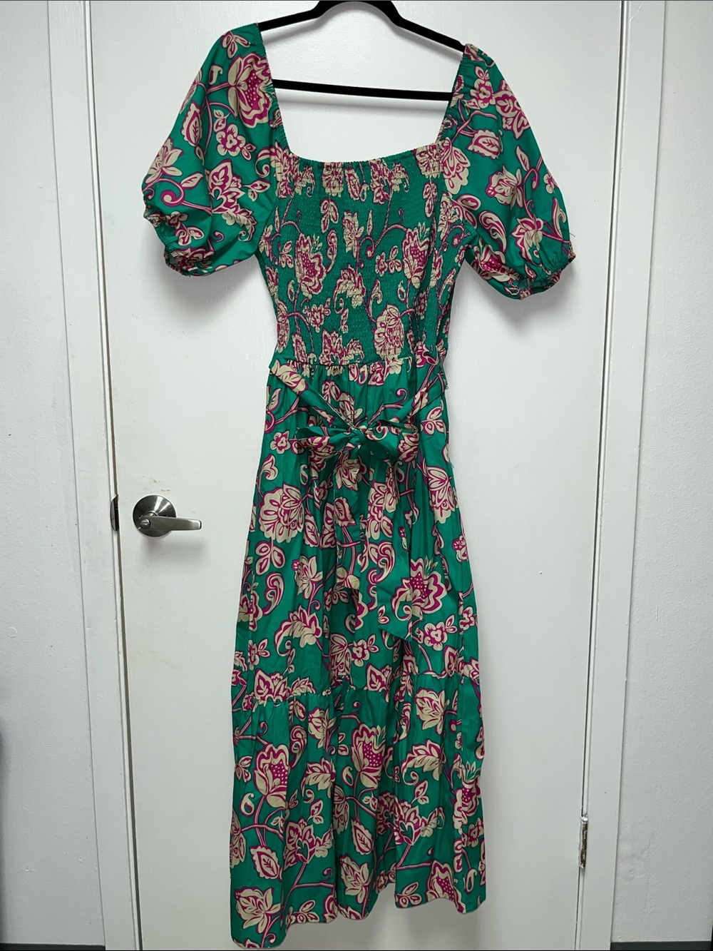 Green Floral Maxi Dress with Puff Sleeves